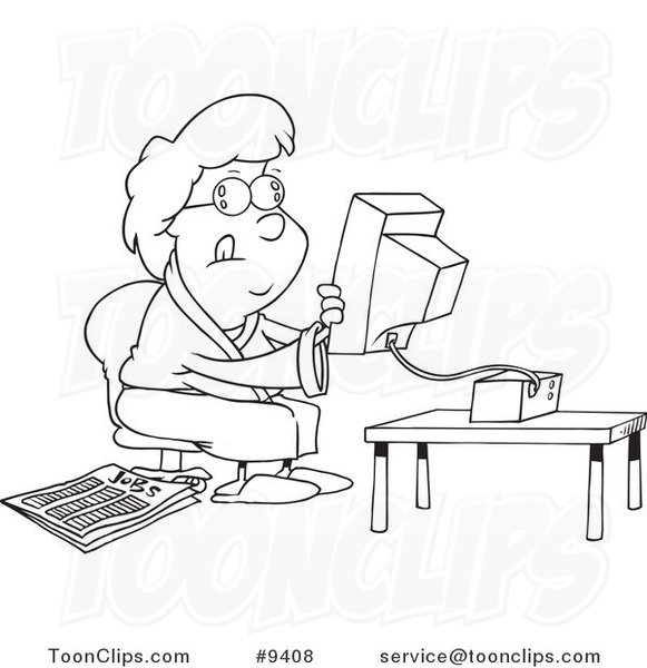 581x600 Cartoon Black And White Line Drawing Of A Lady Holding A Computer