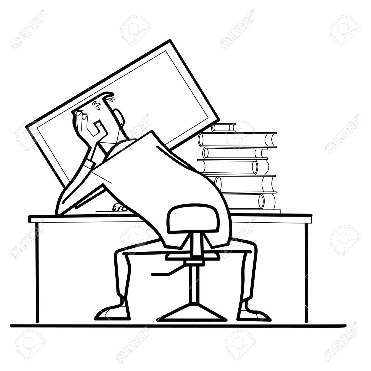 1300x1300 Man Computer Monitor Back. Workplace. Booksnd Computer.