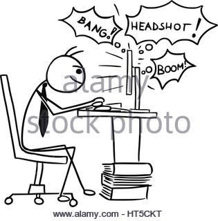 315x320 Cartoon Vector Doodle Stickman Playing Video Game On Computer