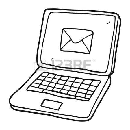 450x450 Freehand Drawn Black And White Cartoon Laptop Computer Royalty