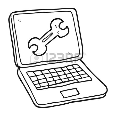 450x450 Freehand Drawn Black And White Cartoon Laptop Computer With Fix