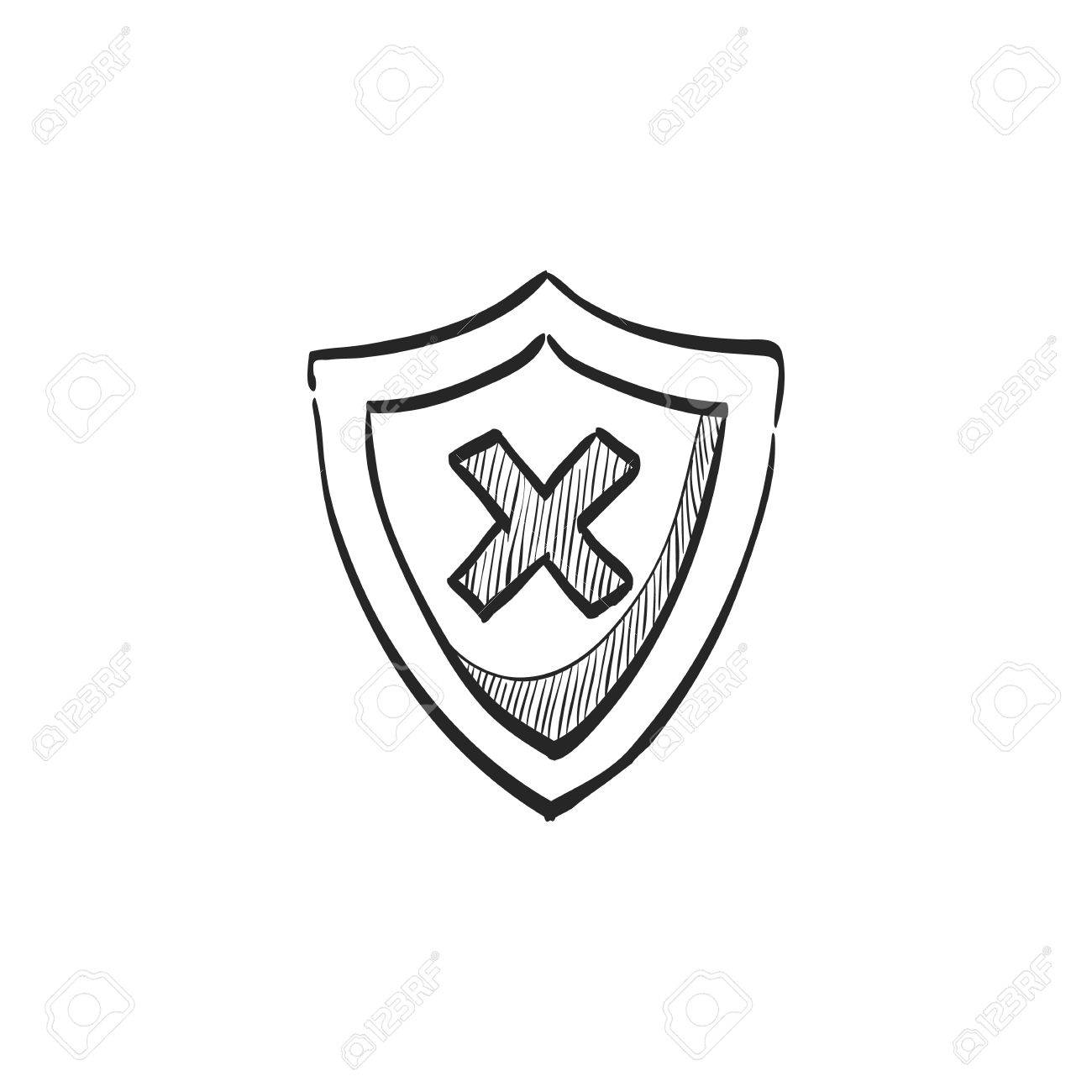 1300x1300 Shield Icon In Doodle Sketch Lines. Protection, Computer Virus