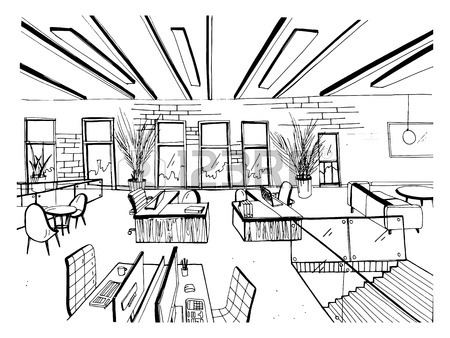 450x338 Monochrome Drawing Of Interior Of Open Co Working Space