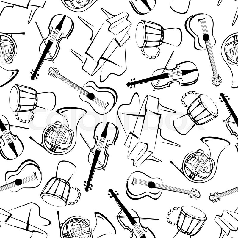 800x800 Classic Musical Instruments Seamless Pattern With Sketch