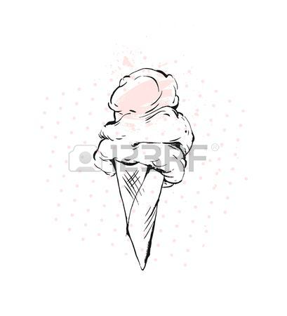 409x450 Hand Drawn Vector Graphic Brush Drawing Ice Cream Cone In Pastel