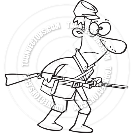 460x460 Cartoon Civil War Confederate Soldier (Black Amp White Line Art) By