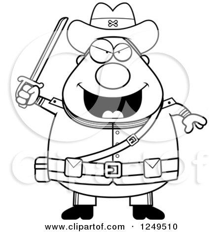 450x470 Clipart Of A Black And White Chubby Civil War Confederate Soldier