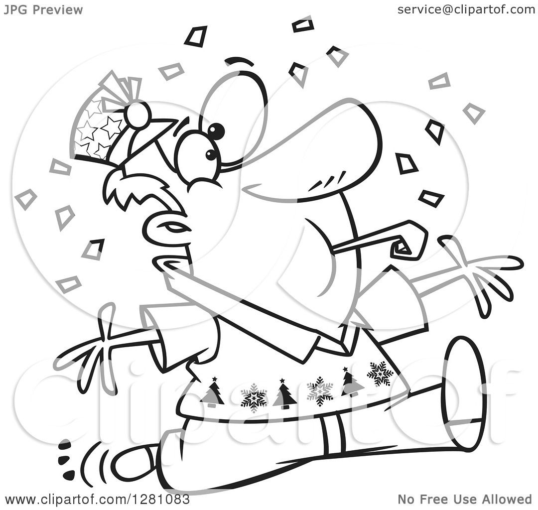 1080x1024 Cartoon Clipart Of Blacknd White Cartoon Festive Man Blowing