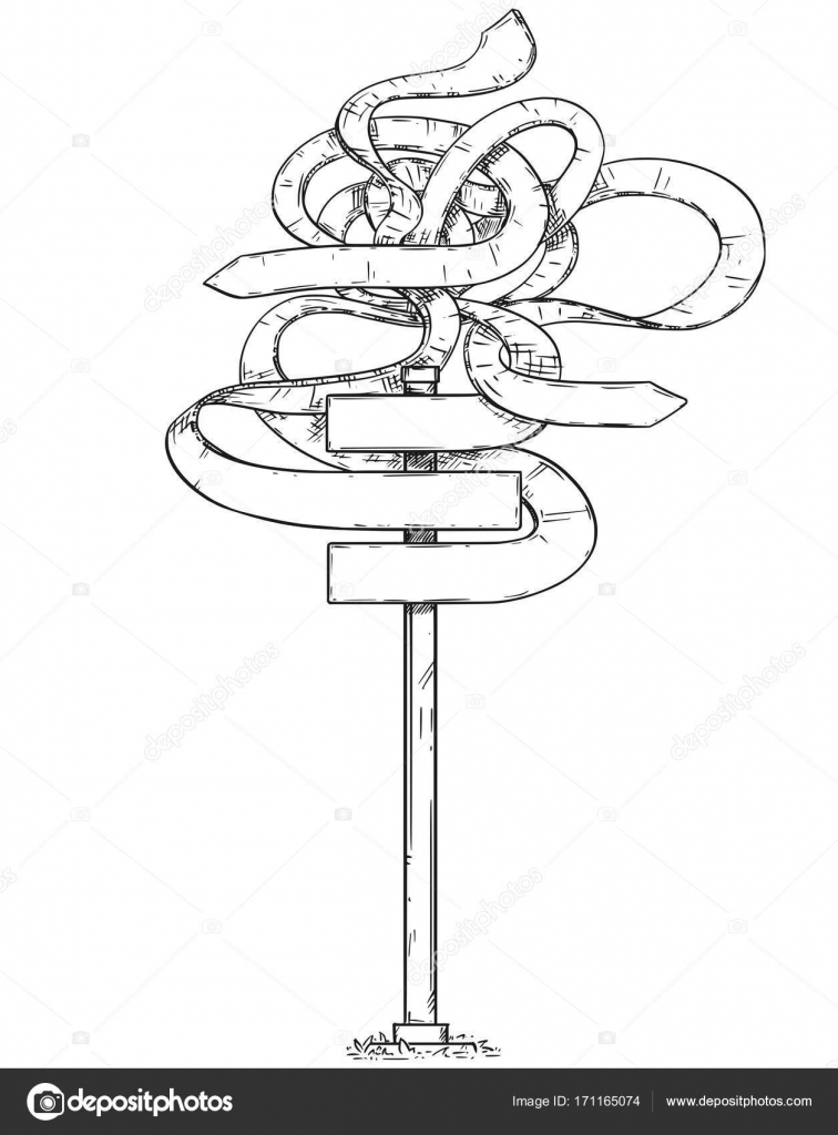 756x1024 Drawing Of Blank Empty Confused Traffic Road Sign. Stock Vector