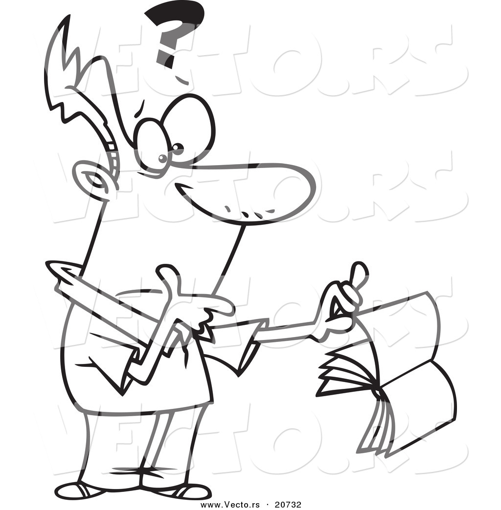 1024x1044 Vector Of A Cartoon Confused Man Holding A Book