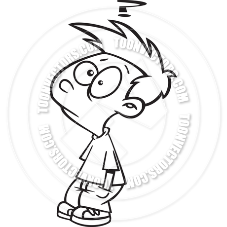 460x460 Cartoon Confused Boy (Black And White Line Art) By Ron Leishman