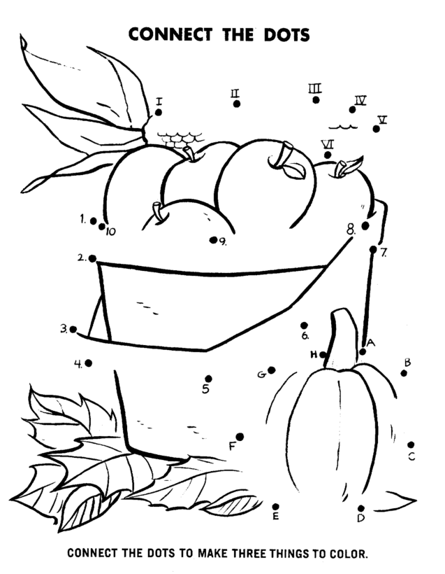 637x820 Dot To Dot Coloring Activity Pages Kids Apples, Corn, Pumpkin