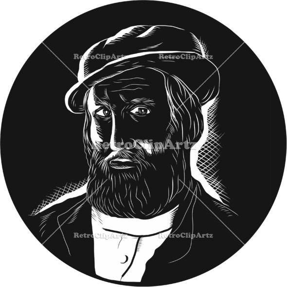 590x590 Hernan Cortes Conquistador Woodcut Vector Stock Illustration