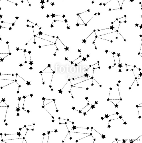 498x500 Seamless Pattern With Constellations Of Leo, Libra, Raven On White