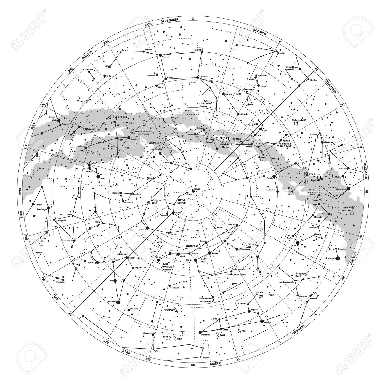 1300x1300 High Detailed Sky Map Of Northern Hemisphere With Names Of Stars