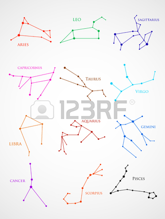 339x450 Set Of Zodiac Constellations. Horoscope Set Aries, Leo