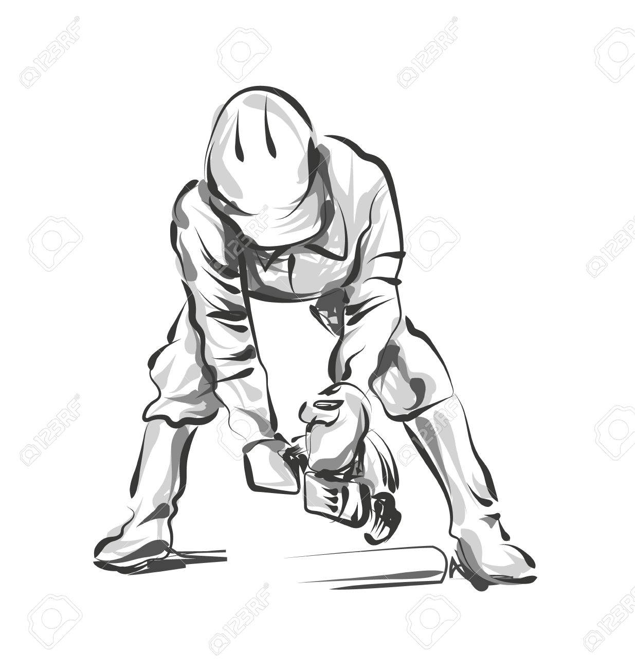 1235x1300 Vector Line Sketch Construction Worker Royalty Free Cliparts