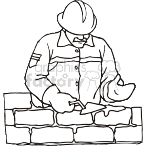 300x300 Royalty Free An Outline Of A Construction Worker Placing Bricks