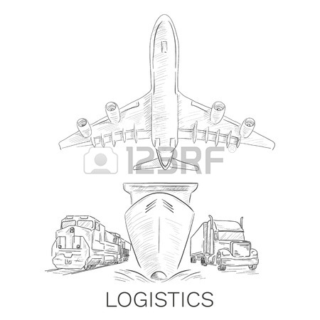 450x450 Logistics Sign With Plane, Truck, Container Ship And Train Vector