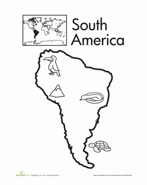 301x380 Color The Continents South America Worksheet