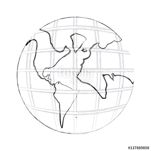 500x500 Monochrome Contour Hand Drawing Of Earth World Map With Continents