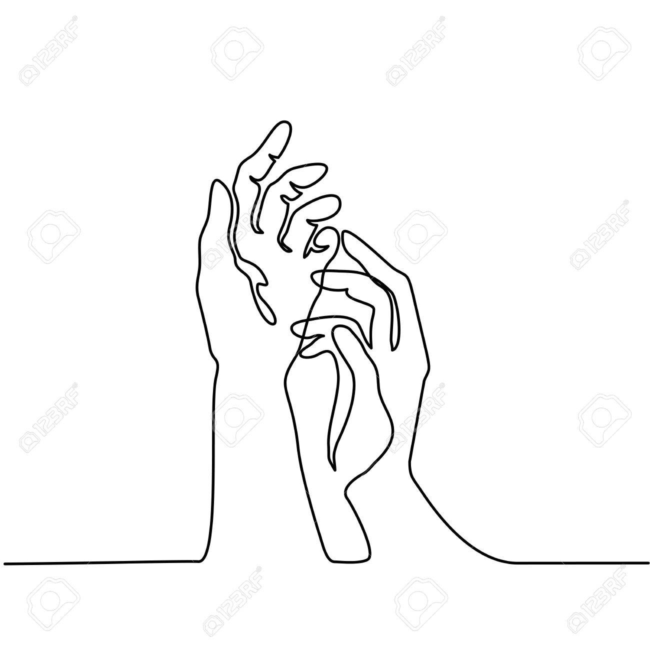 1300x1300 Continuous Line Drawing. Hands Palms Together. Vector Illustration