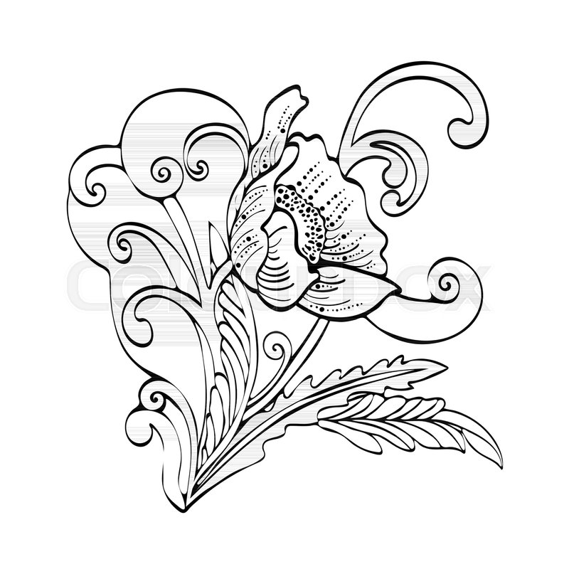 800x800 Abstract Flower Cartoon, Vector Black And White Contour Hand Drawn