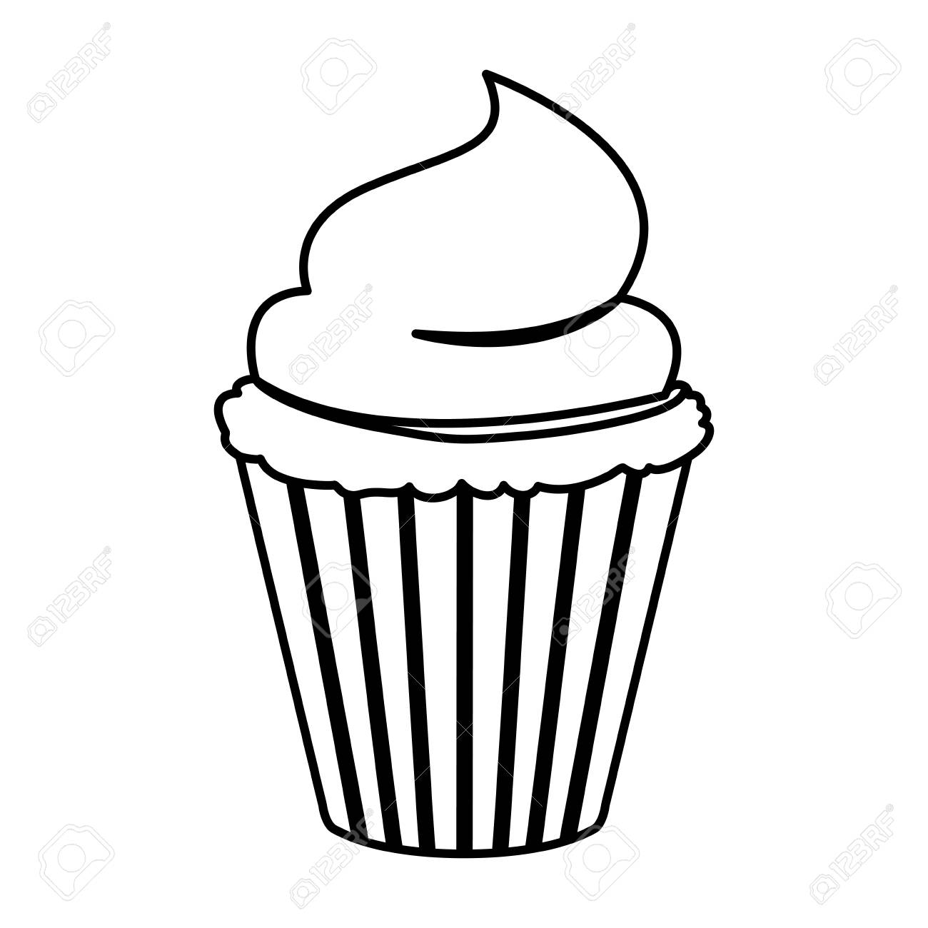 1300x1300 Sketch Contour Of Hand Drawing Cupcake With Buttercream Decorative