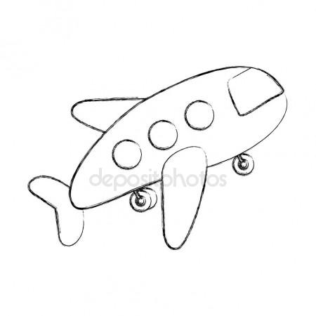 450x450 Monochrome Contour Hand Drawing Of Cartoon Jet Airplane Transport