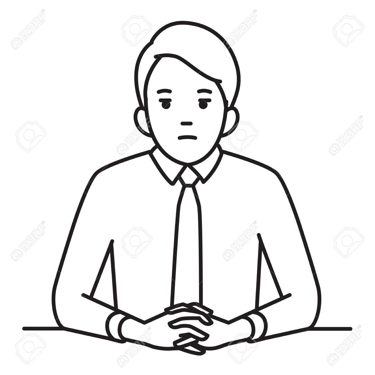 1300x1300 Businessman Sitting Table, Clenched Hands With Serious, Worried