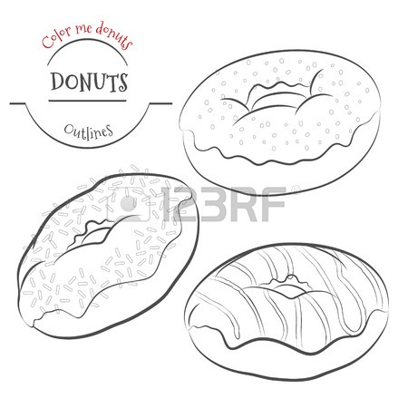 450x450 Assorted Donuts Line Drawing, Contour. Collection Of Tasty Hand