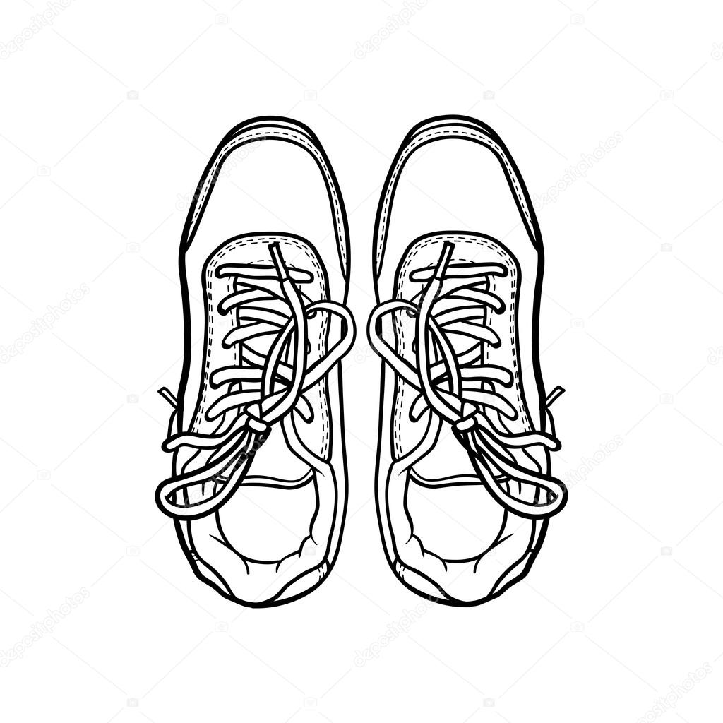 1024x1024 Doodle Contour Shoes. Cartoon Sneaker Isolated On White Stock
