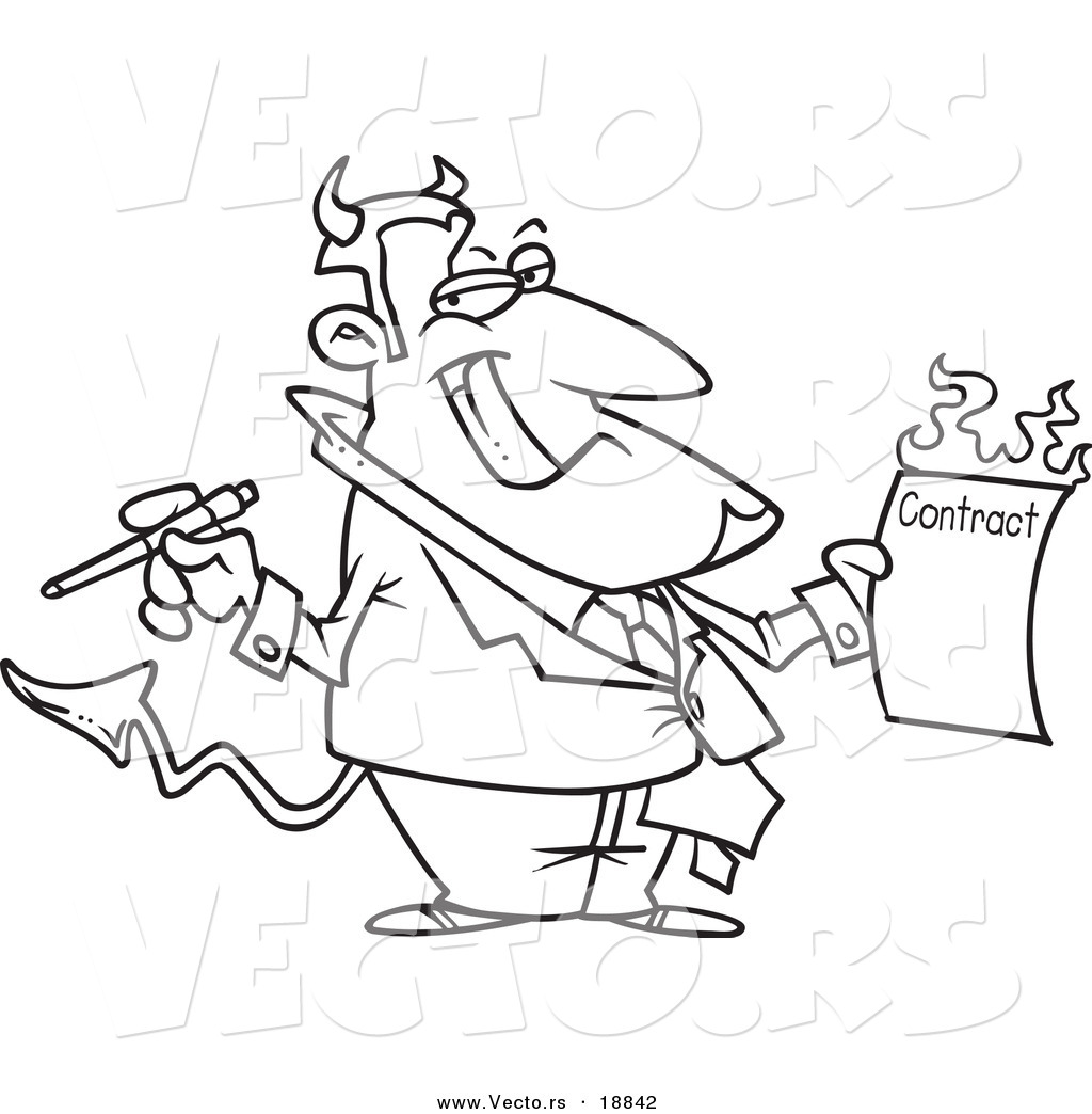 1024x1044 Vector Of A Cartoon Devil Holding A Hot Contract