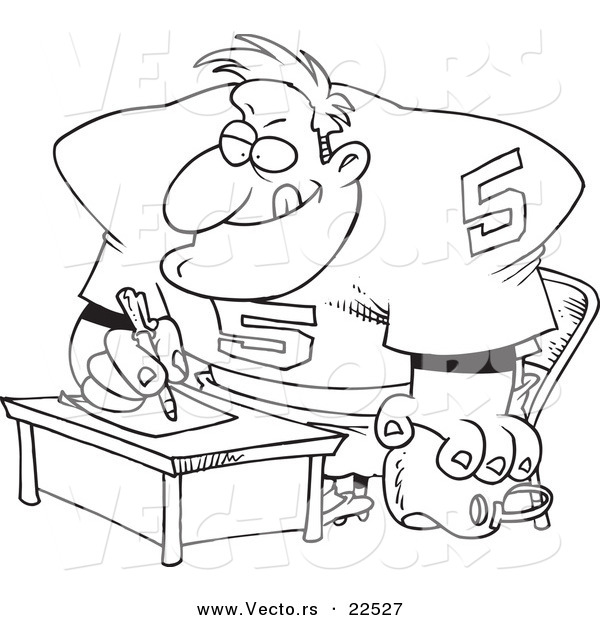 600x620 Vector Of A Cartoon Football Player Signing A Contract