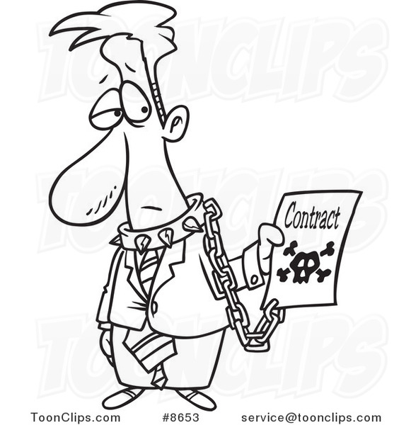 581x600 Cartoon Black And White Line Drawing Of A Business Man Chained