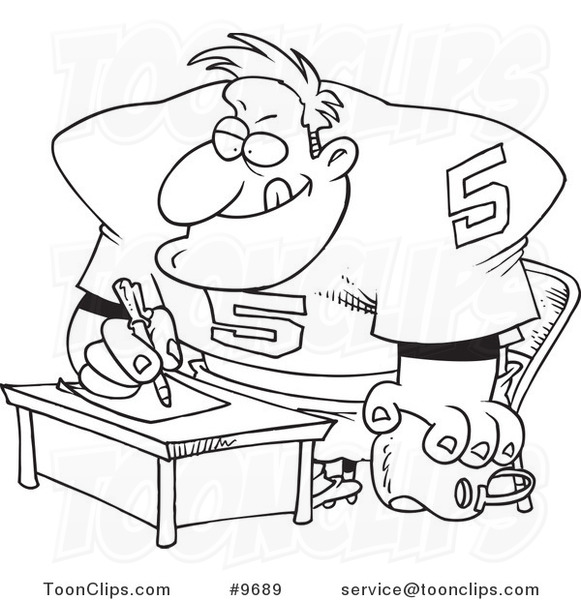 581x600 Cartoon Black And White Line Drawing Of A Football Player Signing