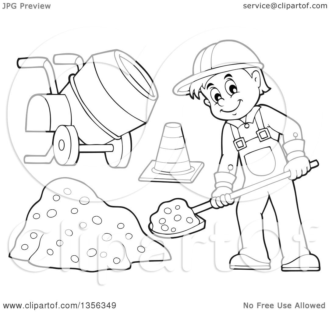 1080x1024 Clipart Of A Cartoon Black And White Male Construction Worker