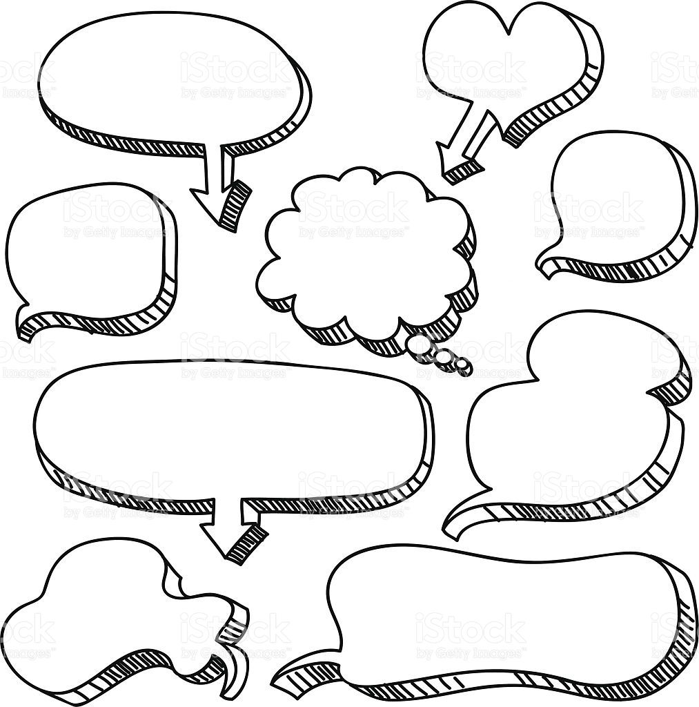 1013x1024 Sketch Drawing Of Conversation Bubbles, With Shadow. Bullet