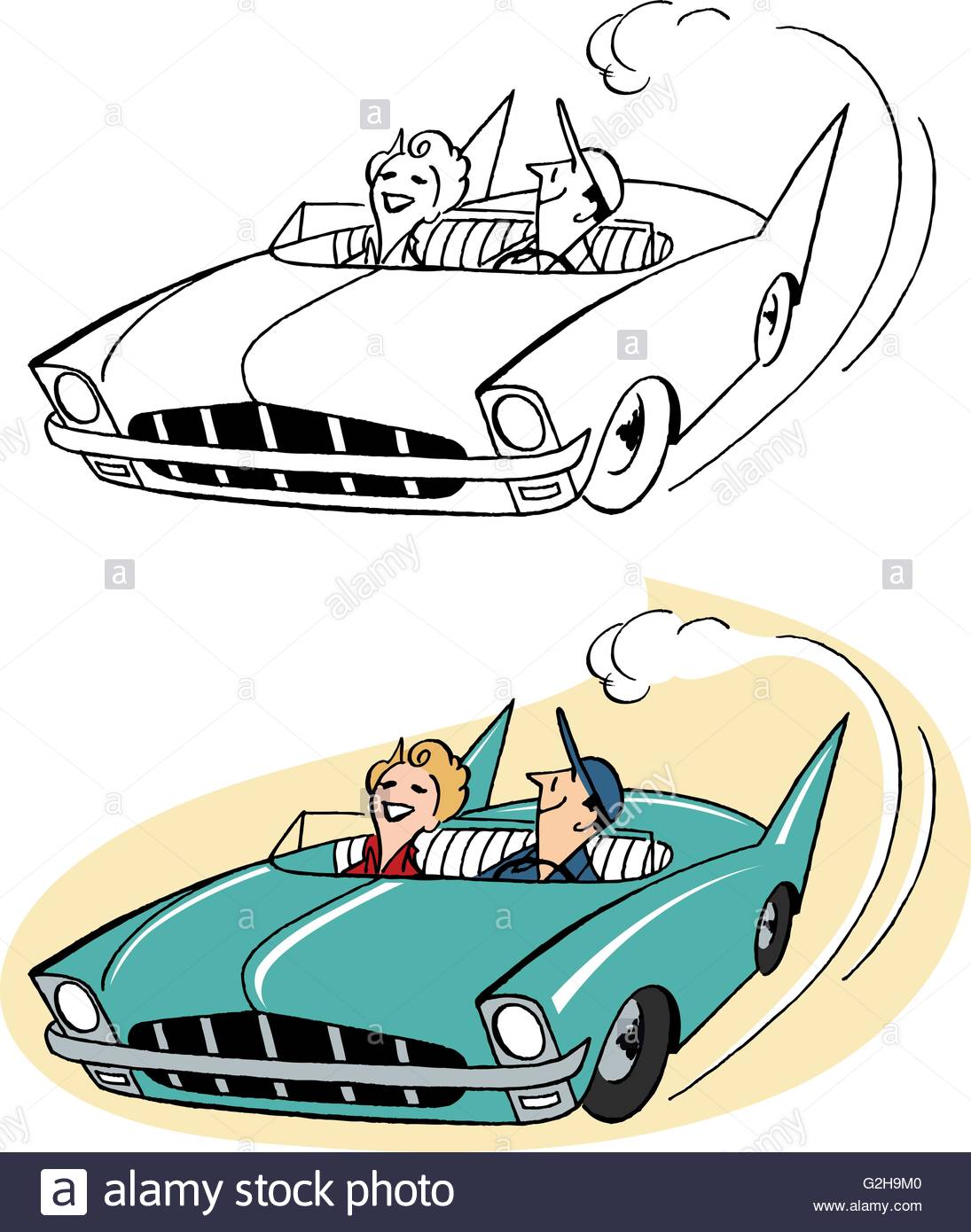 1095x1390 A Couple Out For A Drive In Their Convertible Sports Car Stock