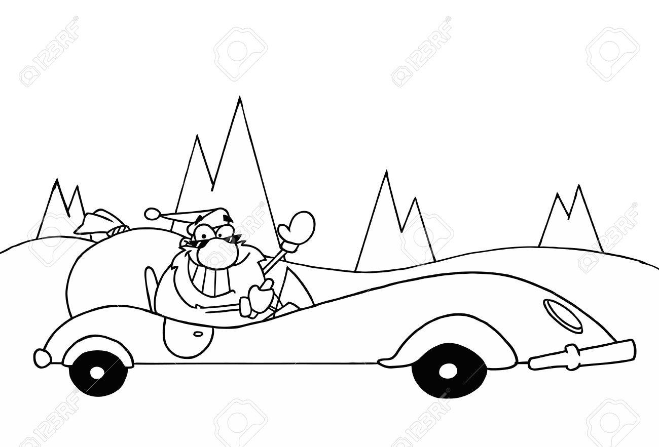 1300x883 Blacknd White Coloring Page Outline Of Santa Driving