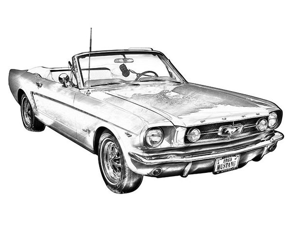 600x480 1965 Red Ford Mustang Convertible Drawing Poster By Keith Webber Jr