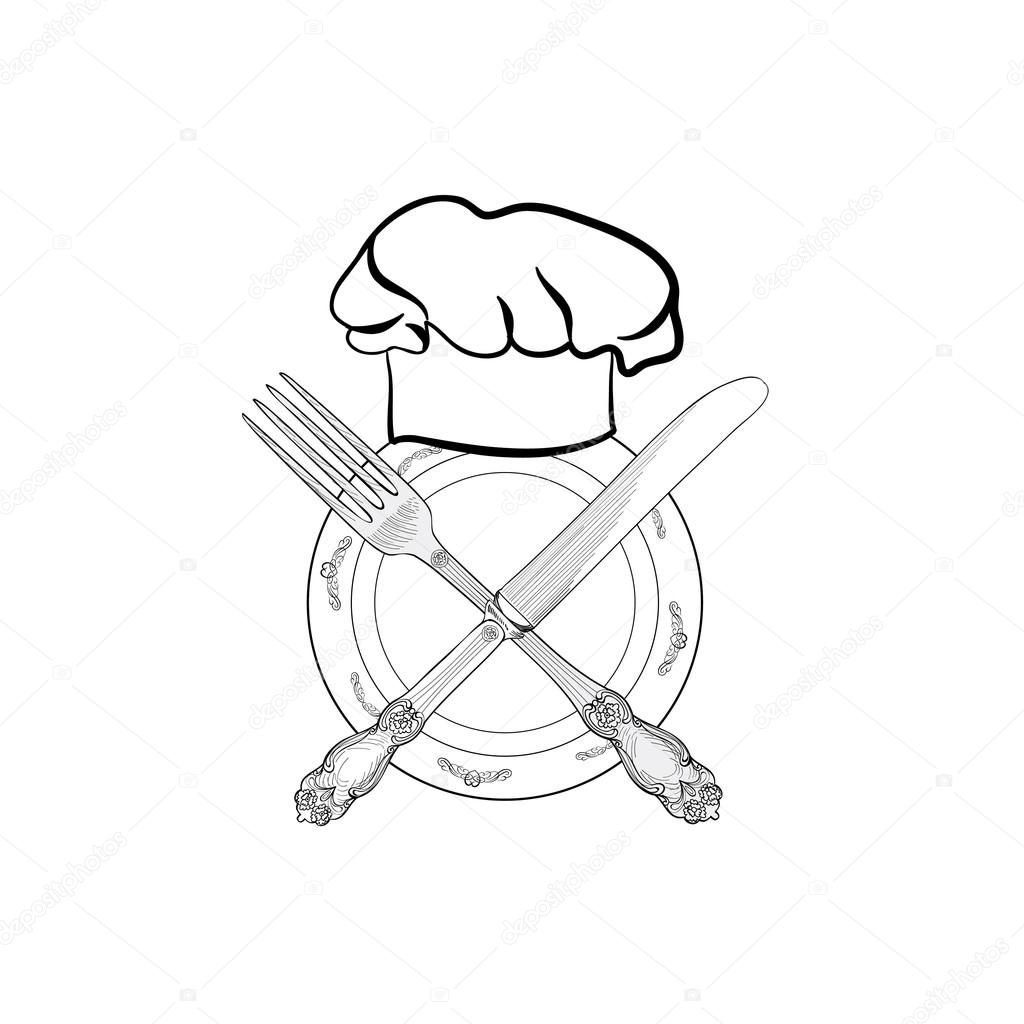 1024x1024 Chef Cook Hat With Fork And Knife Stock Vector Yokodesign