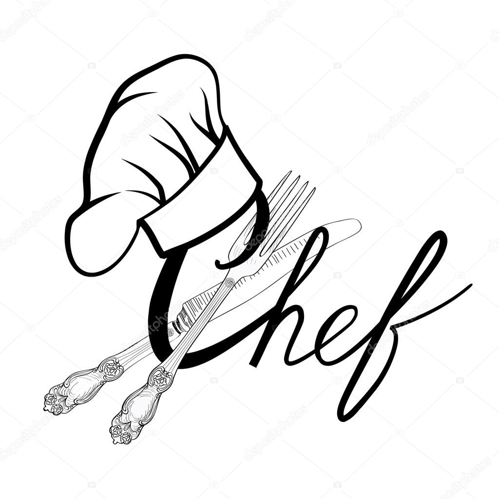 1024x1024 Cook Hat With Fork And Knife Stock Vector Yokodesign