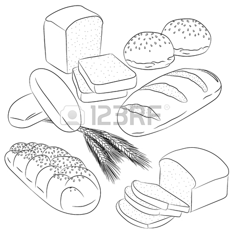 450x450 Vector Line Art Illustration With Food. Set With Various Bread