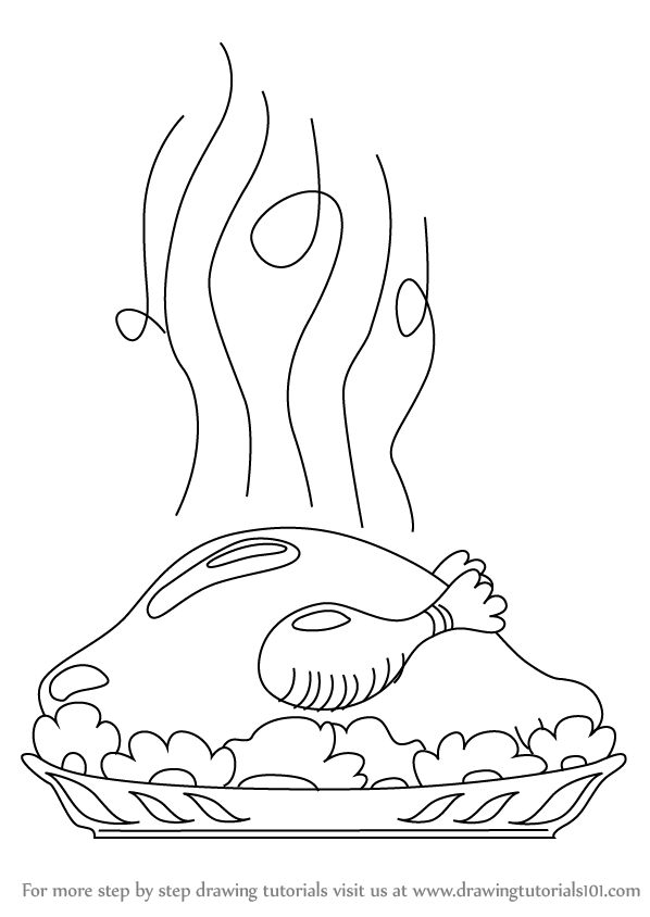 598x844 Learn How To Draw Cooked Chicken (Special Dishes) Step By Step