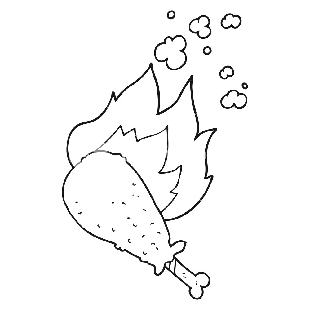 1000x1000 Freehand Drawn Black And White Cartoon Cooked Chicken Leg Royalty