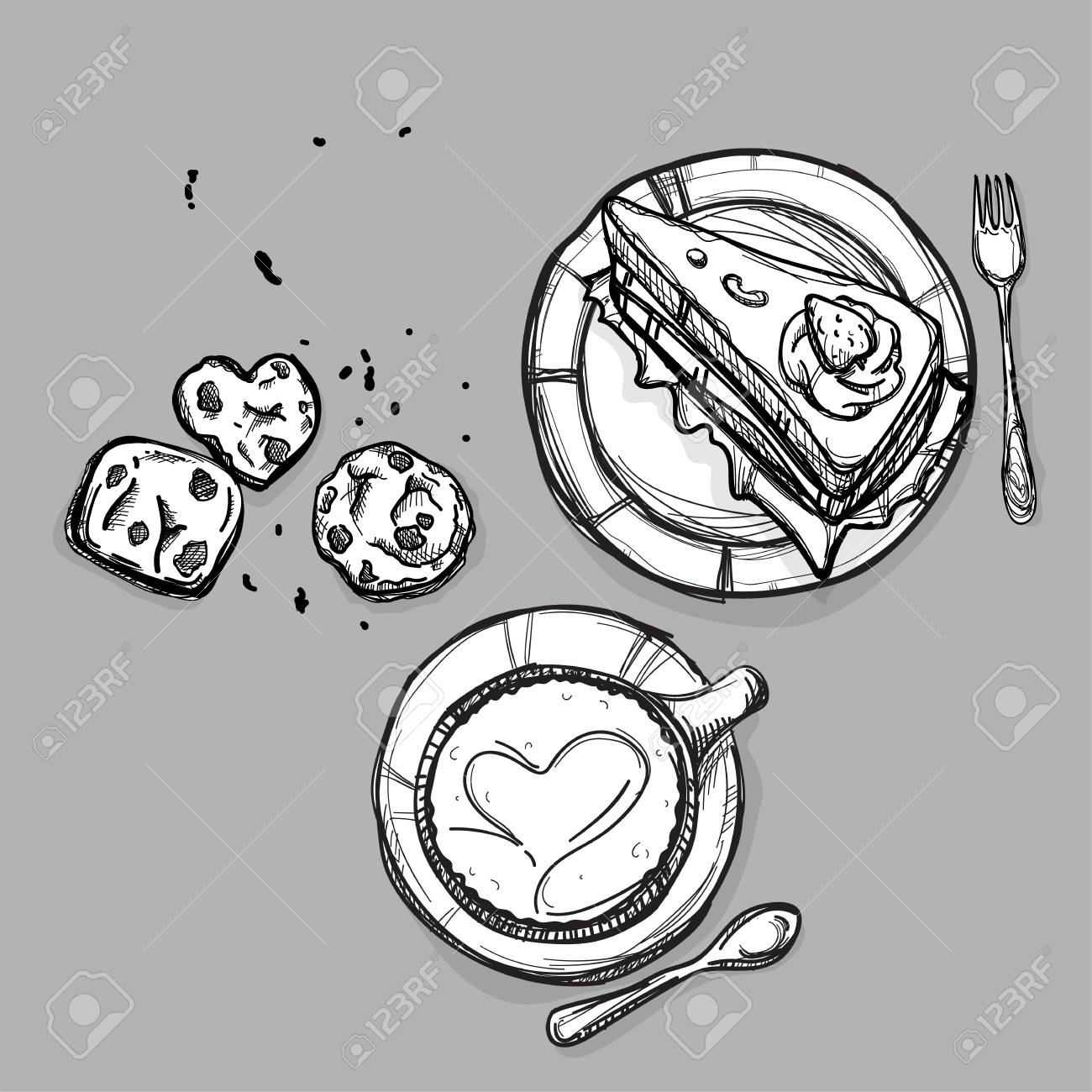 1300x1300 Food Cake Coffee Dessert Cookie Set Drawing Graphic Illustrate