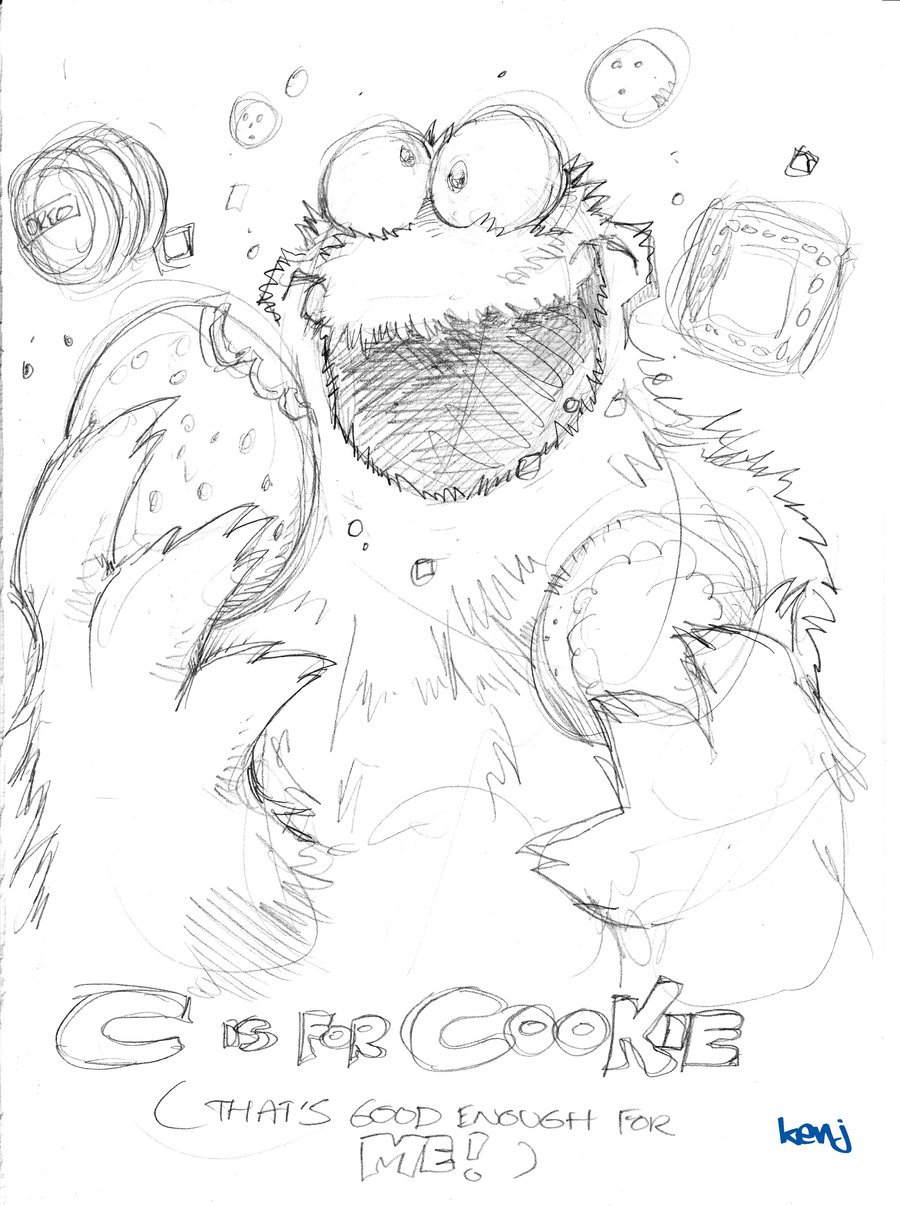 900x1206 Cookie Monster Sketch By Kenji Seay