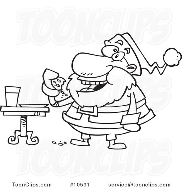 581x600 Cartoon Black And White Line Drawing Of Santa Eating Cookies