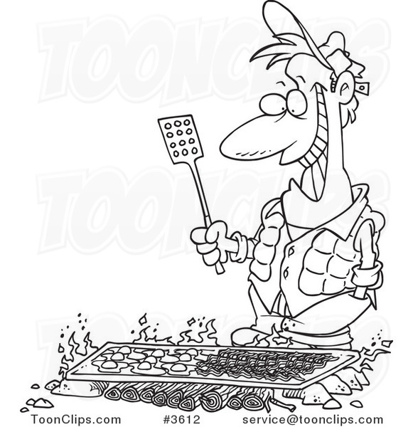 581x600 Cartoon Black And White Line Drawing Of A Guy Cooking On A Griddle